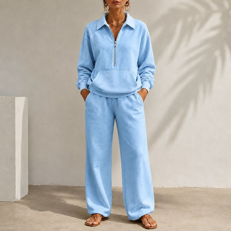 Sky Blue Relaxed Zip-Collar Co-ord Set