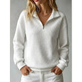 White textured half-zip pullover, front view