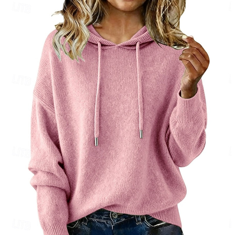 Green relaxed hooded knit sweater