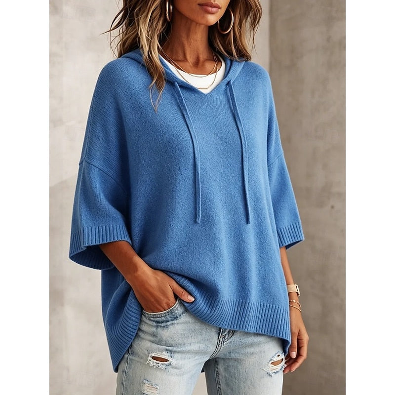 Blue Relaxed Hooded Sweater