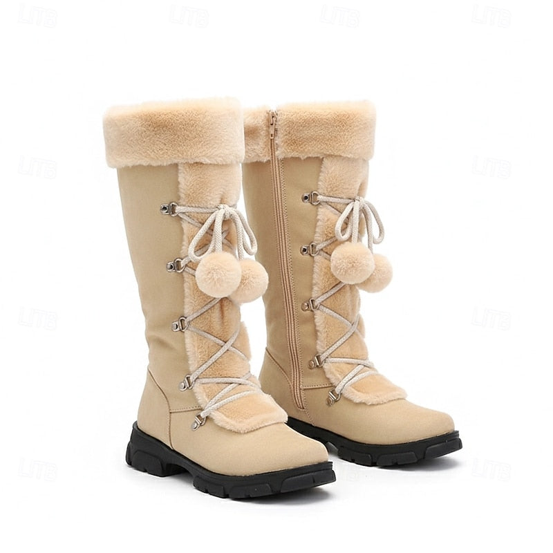 Beige cozy lace-up winter Boots