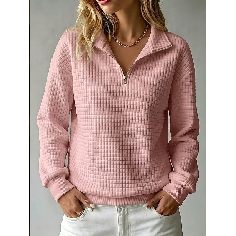 White textured half-zip pullover