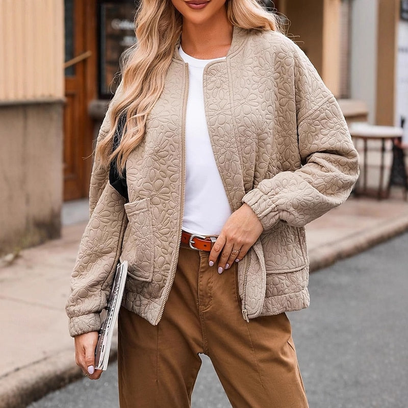Khaki Floral Bomber Jacket, front view